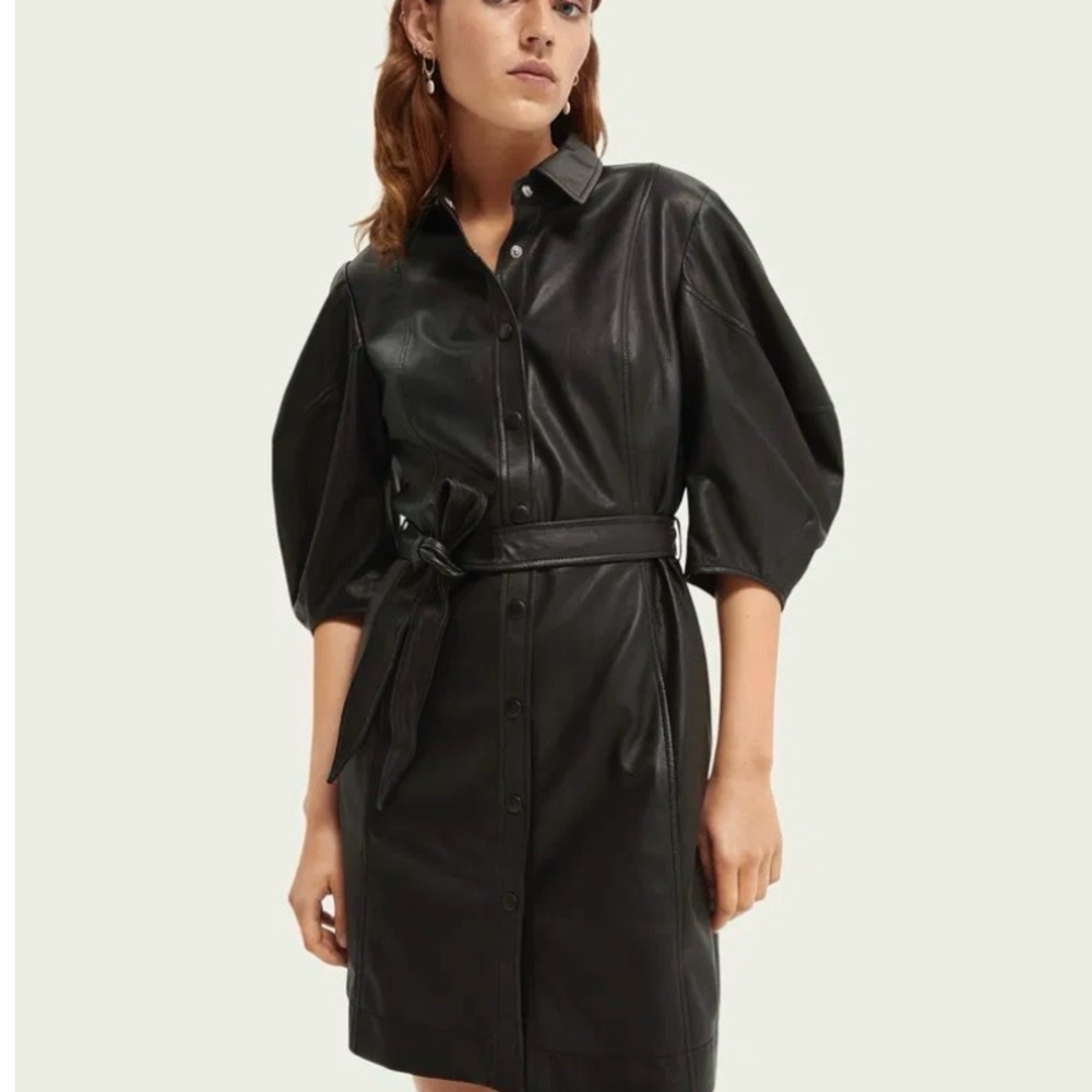 Scotch & Sofa Genuine Leather Puffed Short Sleeve Dress